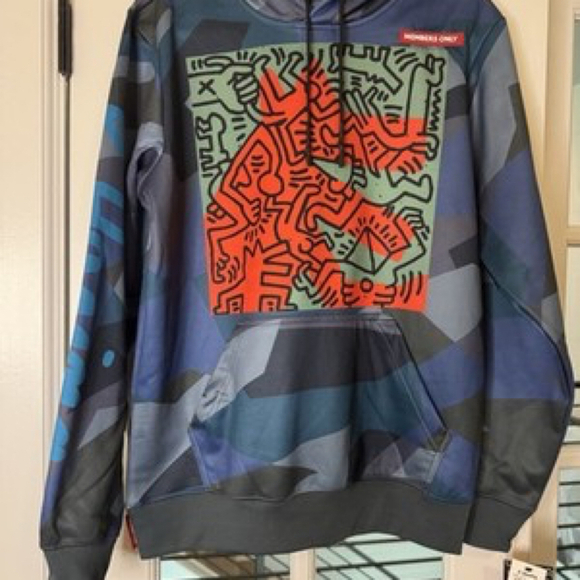 🔥 Keith Haring Member’s Only Hoodie Jacket Multi-Pattern Coat Teal Size Small - Picture 2 of 13